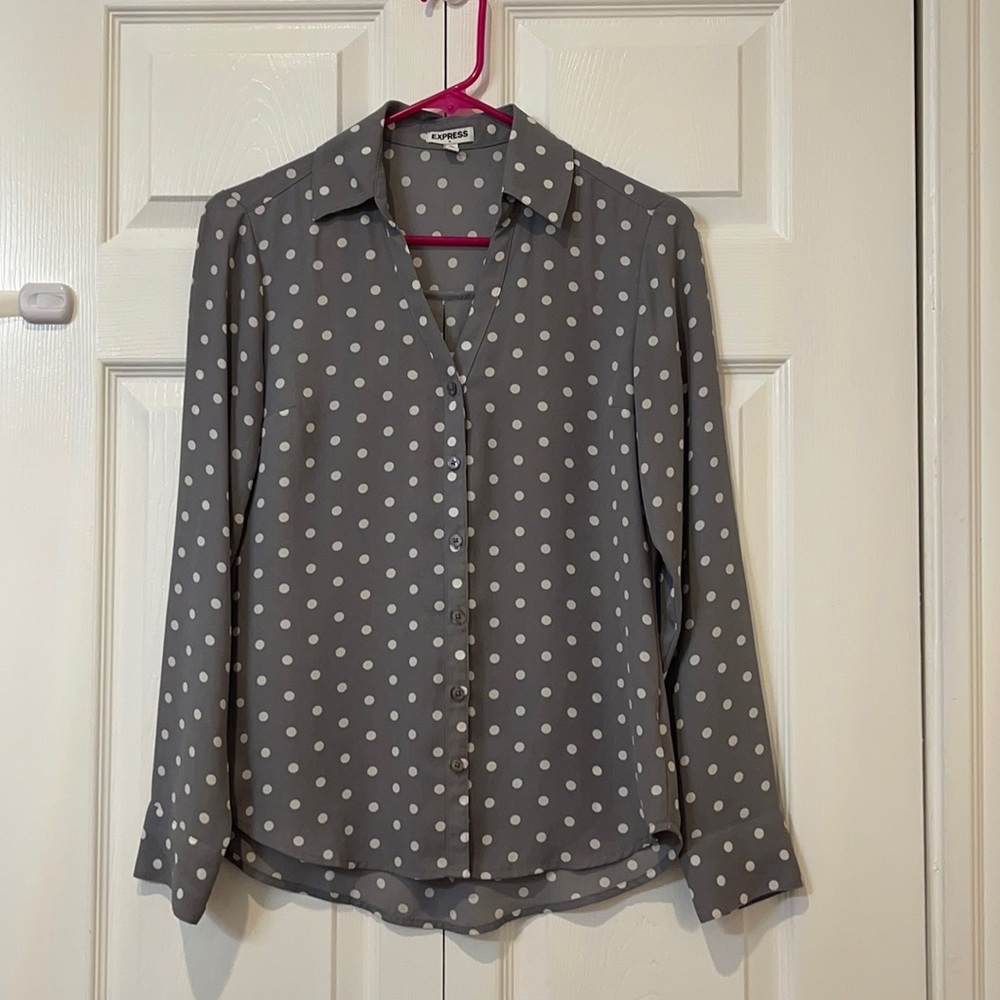 Express grey polka dot blouse